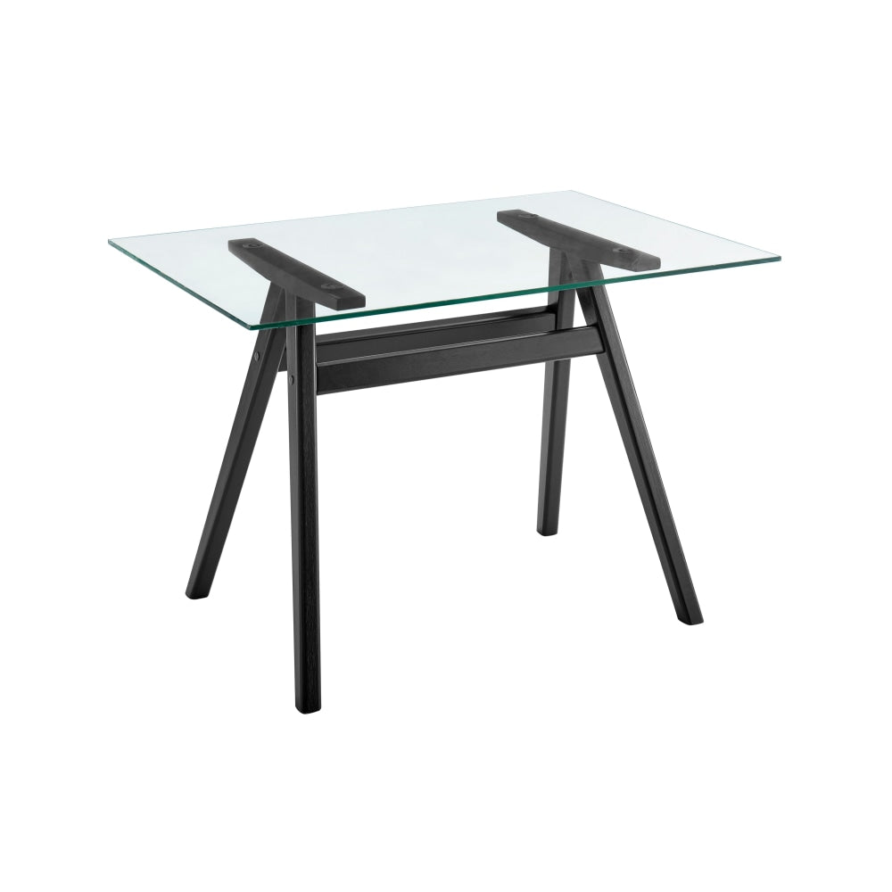 Gigi Rectangular Glass Kitchen Dining Table 106cm Wooden Legs - Black Fast shipping On sale