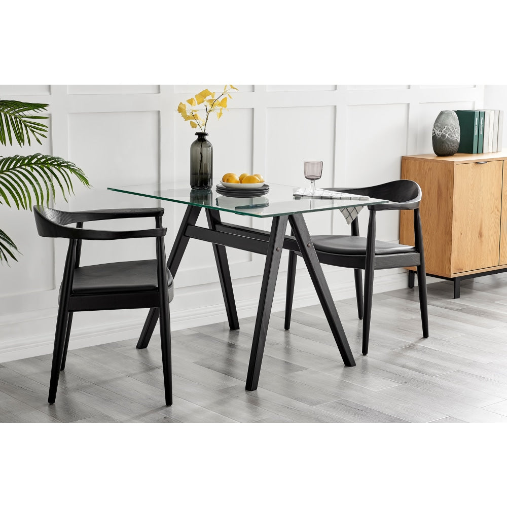 Gigi Rectangular Glass Kitchen Dining Table 106cm Wooden Legs - Black Fast shipping On sale