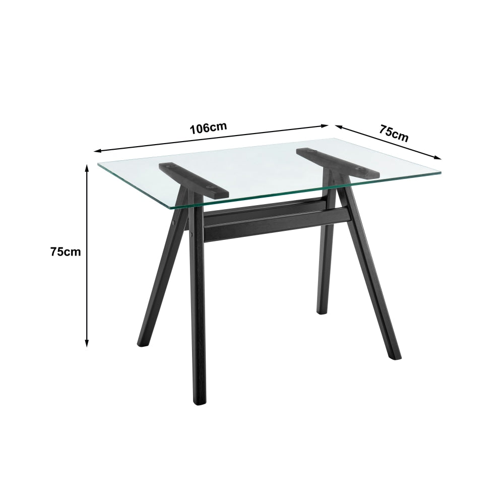 Gigi Rectangular Glass Kitchen Dining Table 106cm Wooden Legs - Black Fast shipping On sale