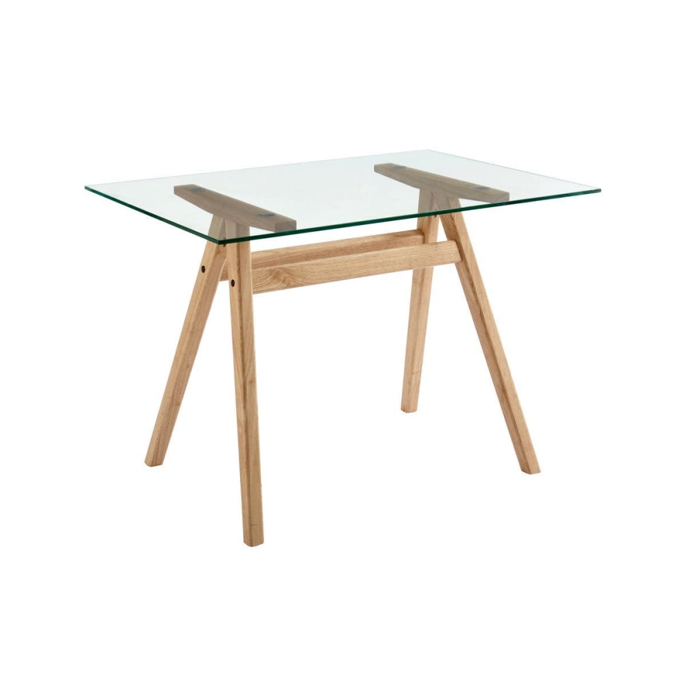 Gigi Rectangular Glass Kitchen Dining Table 106cm Wooden Legs - Natural Fast shipping On sale