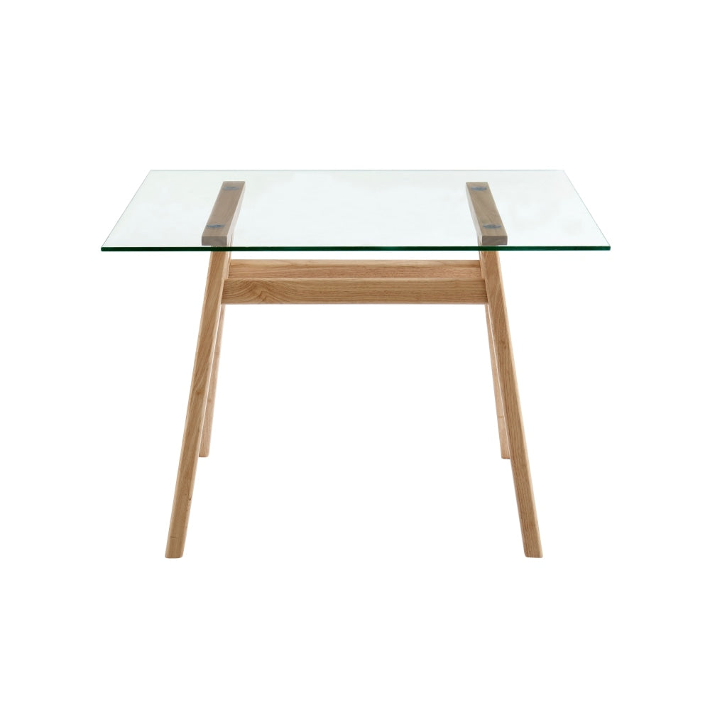 Gigi Rectangular Glass Kitchen Dining Table 106cm Wooden Legs - Natural Fast shipping On sale