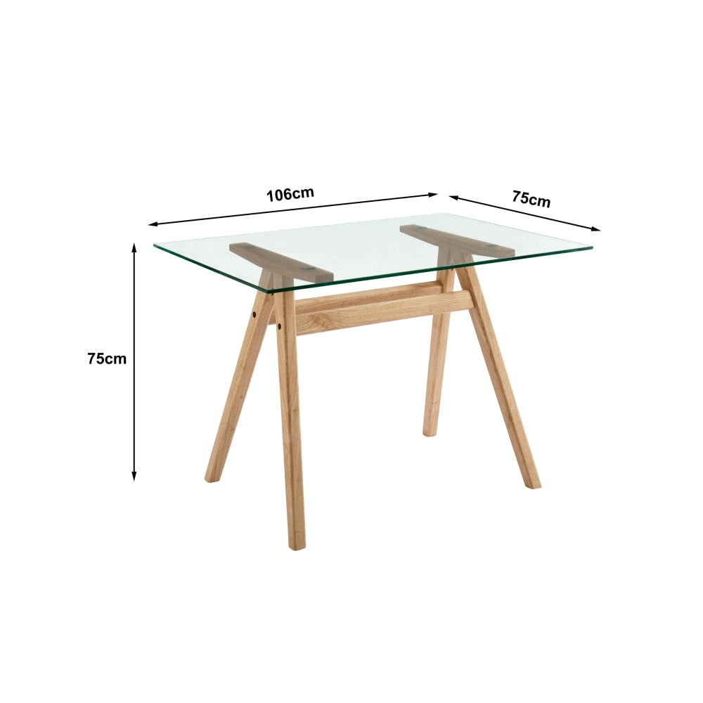 Gigi Rectangular Glass Kitchen Dining Table 106cm Wooden Legs - Natural Fast shipping On sale