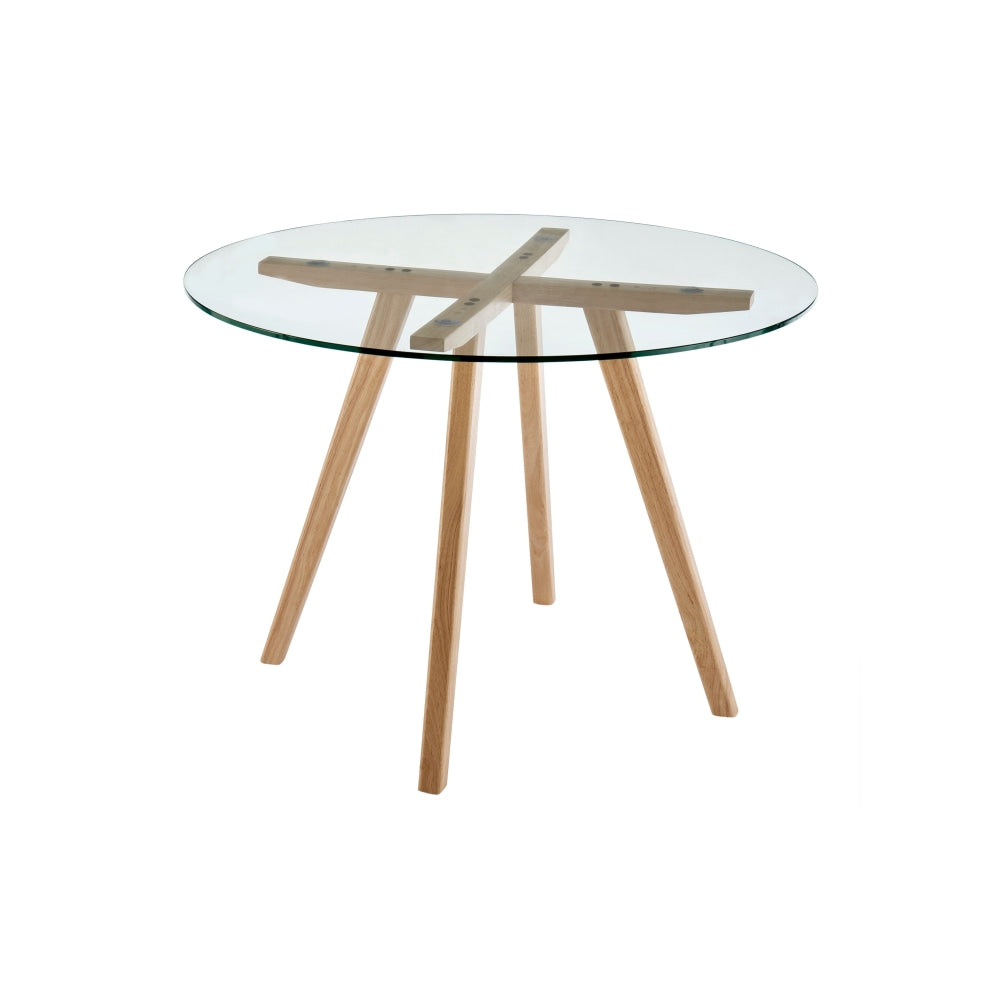 Gina Round Glass Kitchen Dining Table 106cm Wooden Legs - Natural Fast shipping On sale