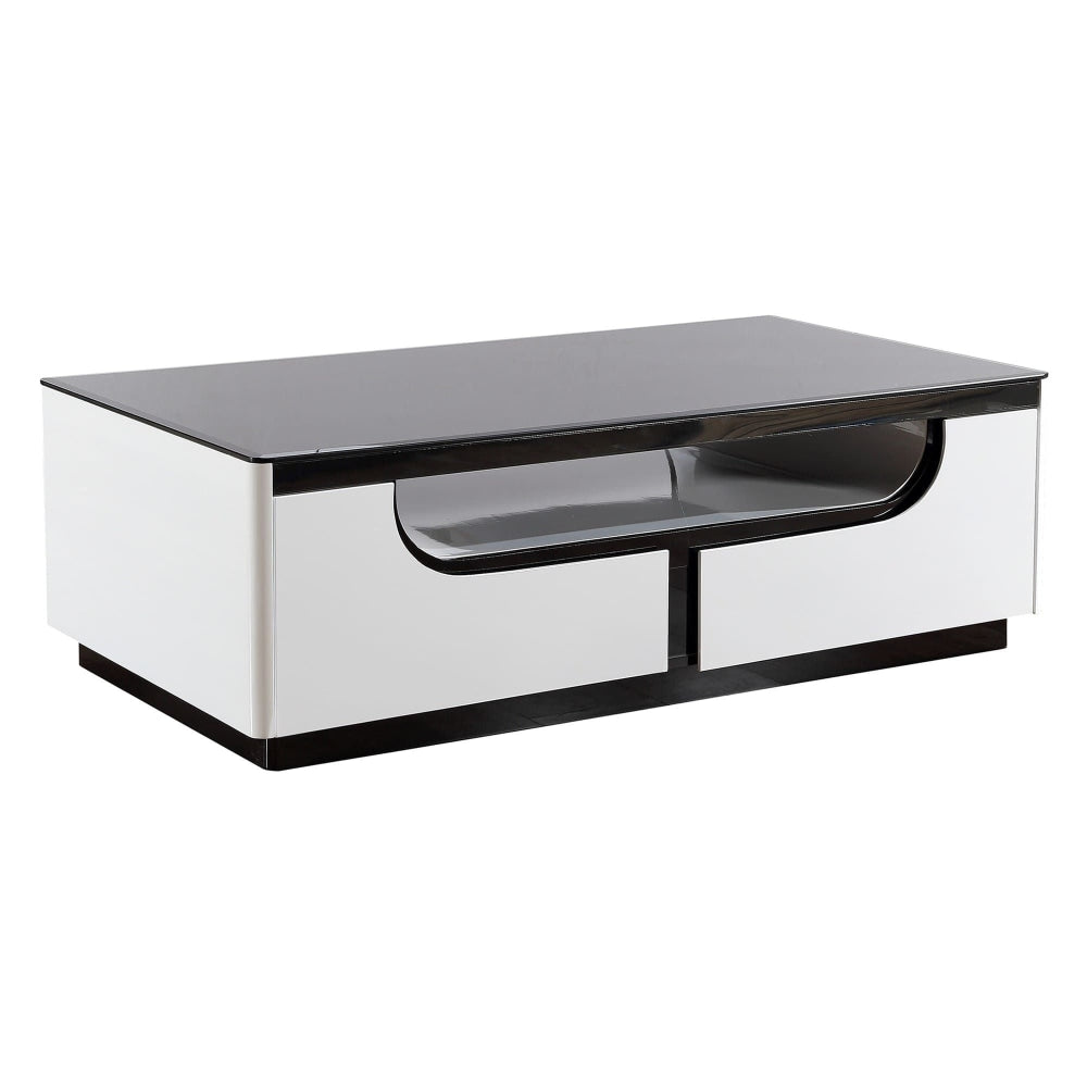 Gisella Luxury Rectangular Tempered Glass Wooden Coffee Table - Black & White Fast shipping On sale