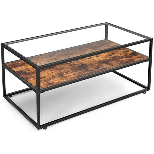 Glass Top Coffee Table Rectangle Rustic Brown Vasagle Fast shipping On sale