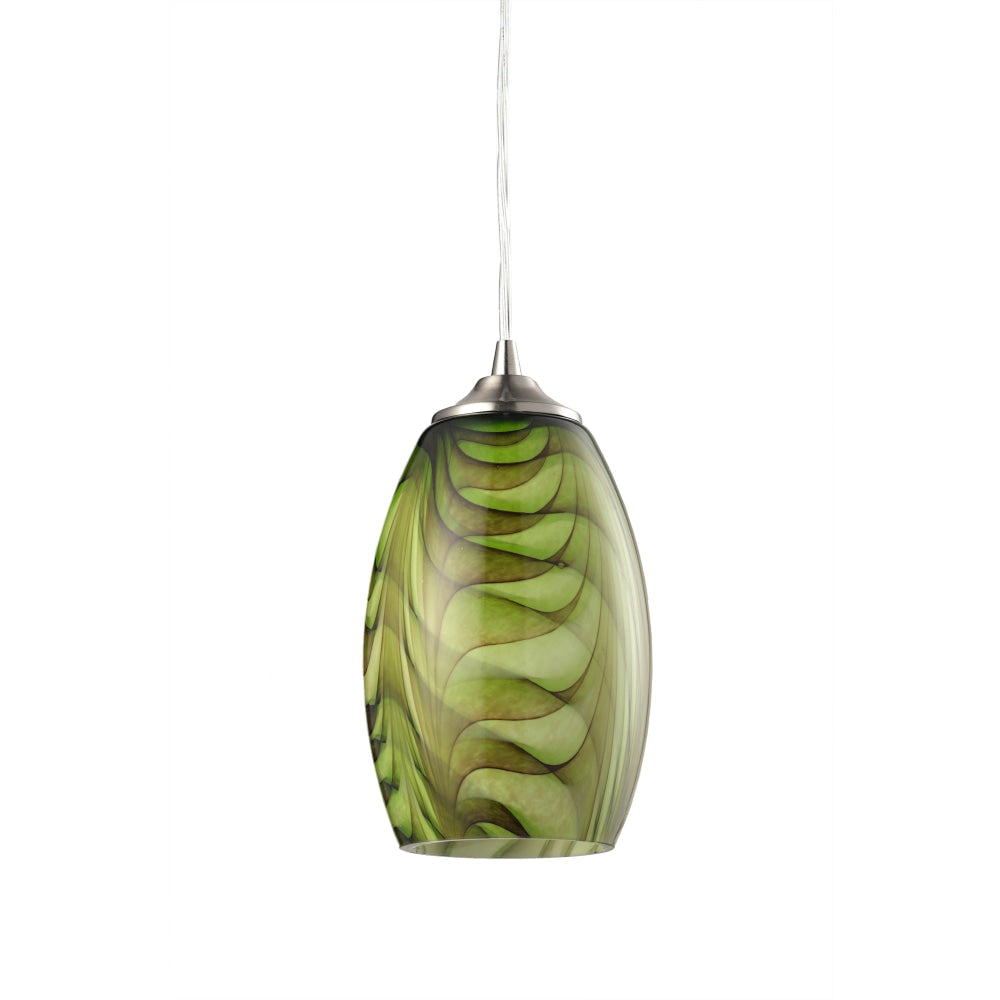 GLAZE Pendant Lamp Light Interior ES Green Glass Ellipse with swirls OD120mm Fast shipping On sale