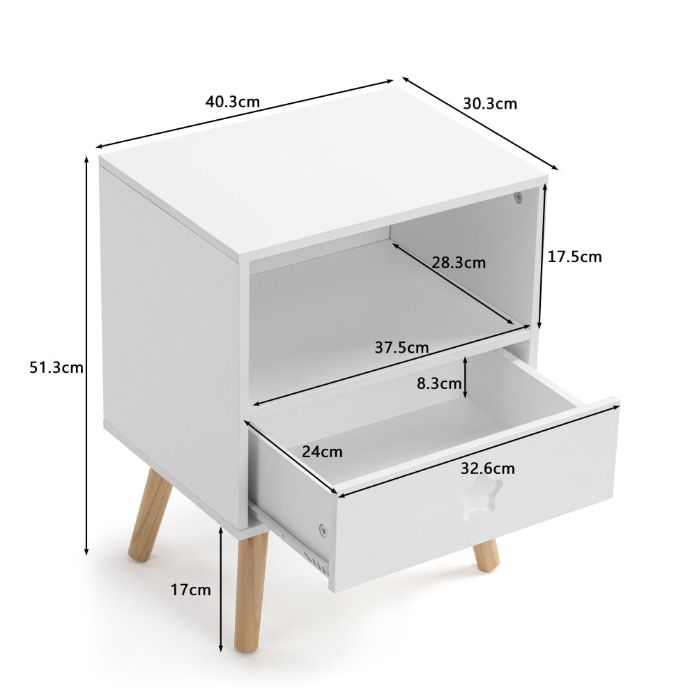 Gracie Modern Open Shelf Nightstand Bedside Table W/ 1-Drawers - White Fast shipping On sale