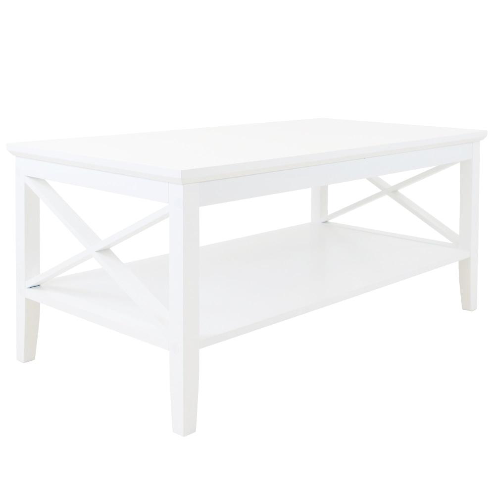 Hailey Rectangular Coffee Table 100cm W/ Open Shelf - White Fast shipping On sale