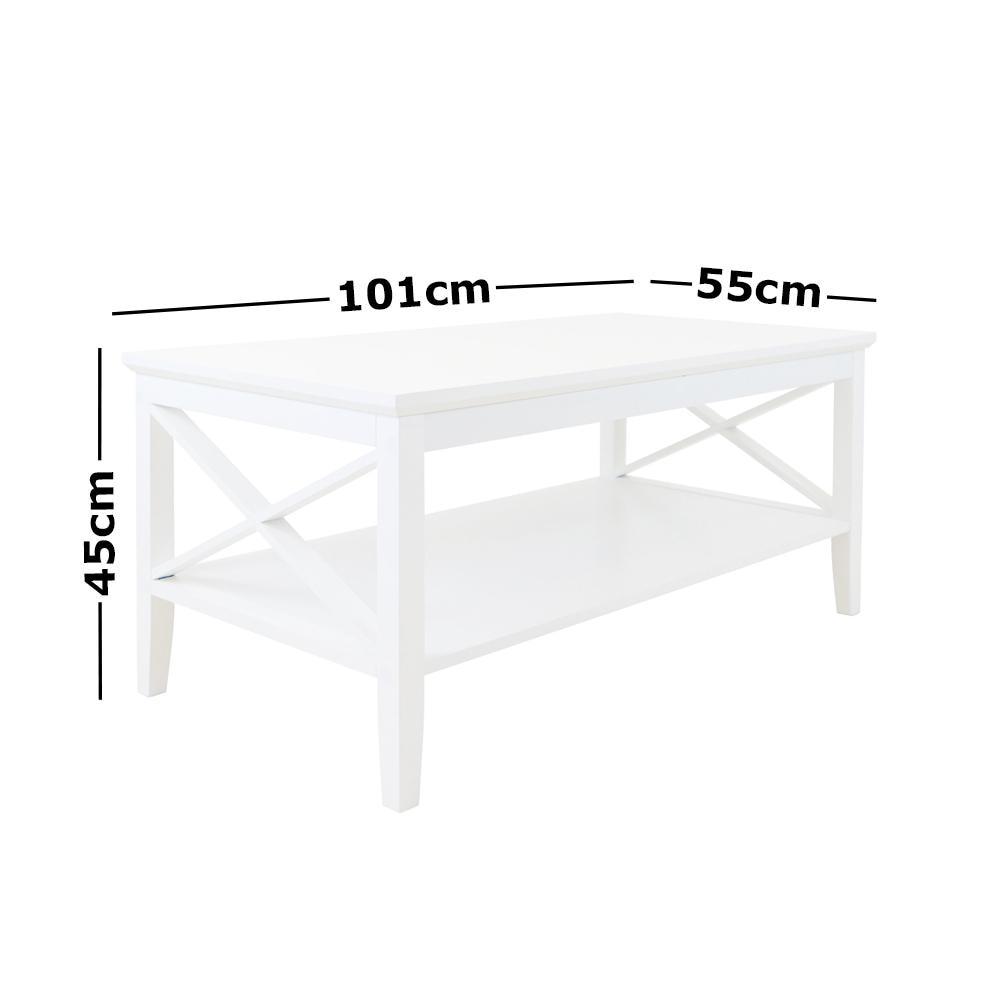 Hailey Rectangular Coffee Table 100cm W/ Open Shelf - White Fast shipping On sale