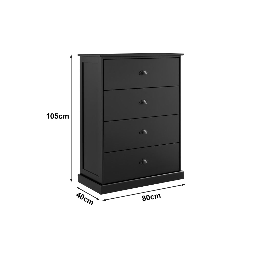 Hampton Elegant Chest of 4-Drawers Tallboy Storage Cabinet - Black Of Drawers Fast shipping On sale