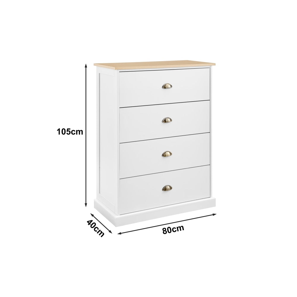 Hampton Elegant Chest of 4-Drawers Tallboy Storage Cabinet - White/Natural White Of Drawers Fast shipping On sale