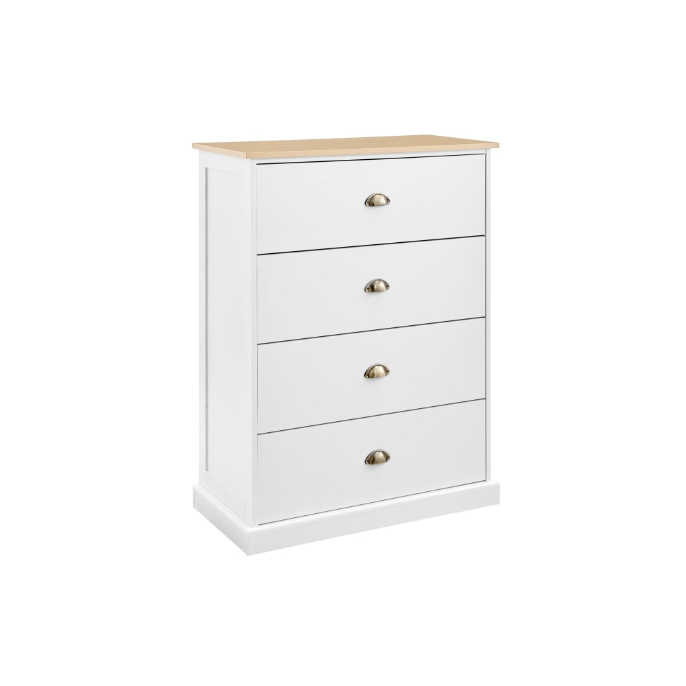 Hampton Elegant Chest of 4-Drawers Tallboy Storage Cabinet - White/Natural White Of Drawers Fast shipping On sale