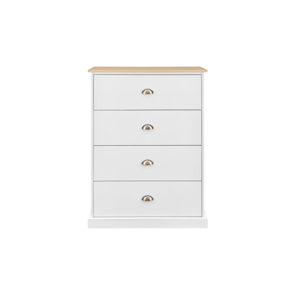 Hampton Elegant Chest of 4-Drawers Tallboy Storage Cabinet - White/Natural White Of Drawers Fast shipping On sale