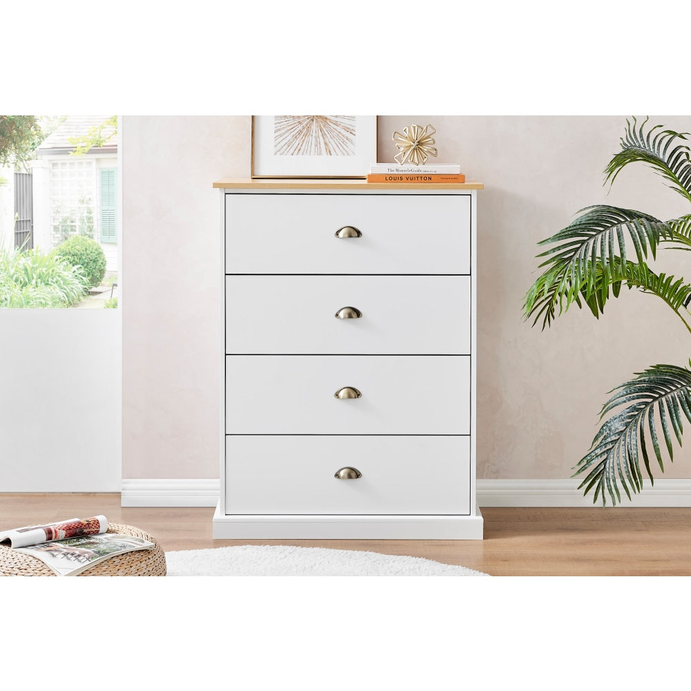 Hampton Elegant Chest of 4-Drawers Tallboy Storage Cabinet - White/Natural White Of Drawers Fast shipping On sale