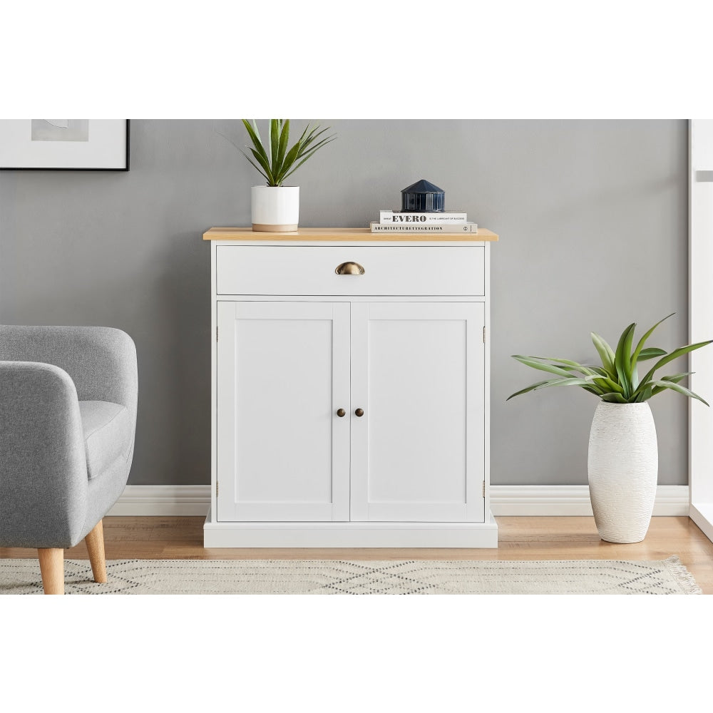 Hampton Style Buffet Unit Sideboard Storage Cabinet - White/Natural White & Fast shipping On sale