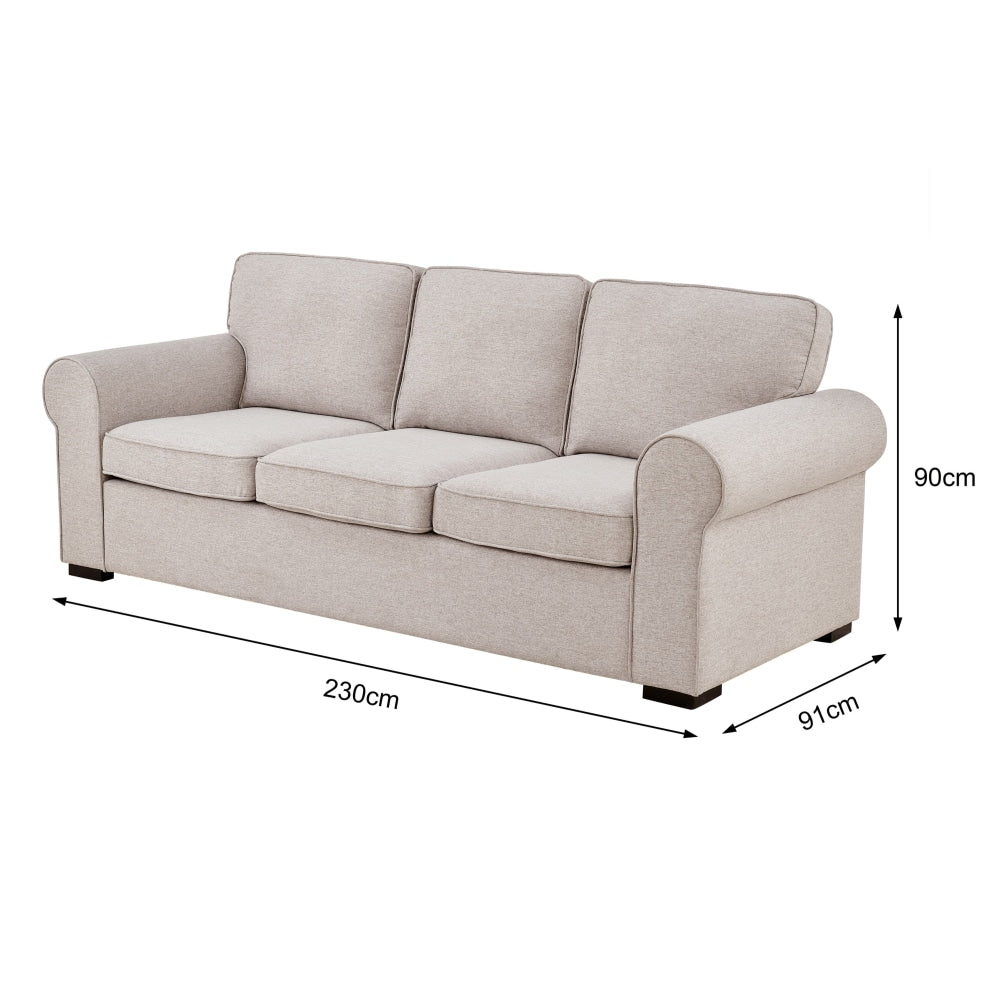 Hamptons 3-Seater Fabric Lounge Sofa - Almond Fast shipping On sale