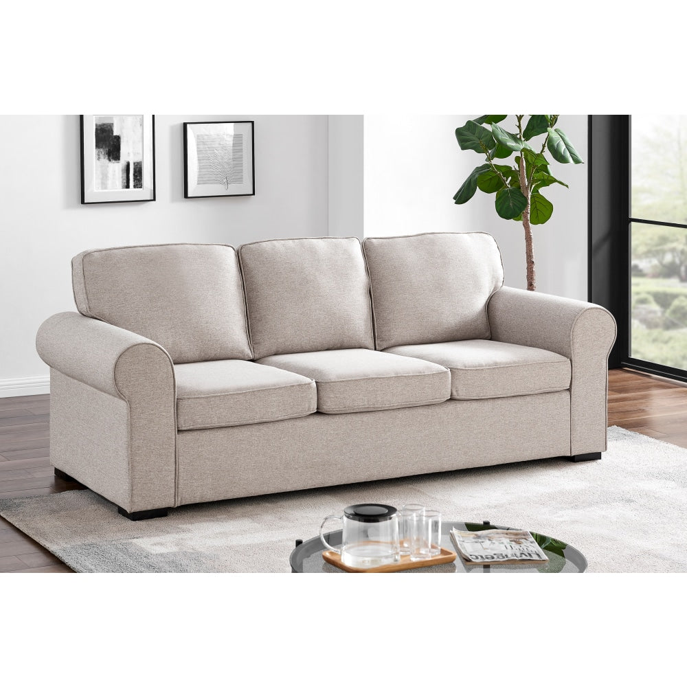 Hamptons 3-Seater Fabric Lounge Sofa - Almond Fast shipping On sale