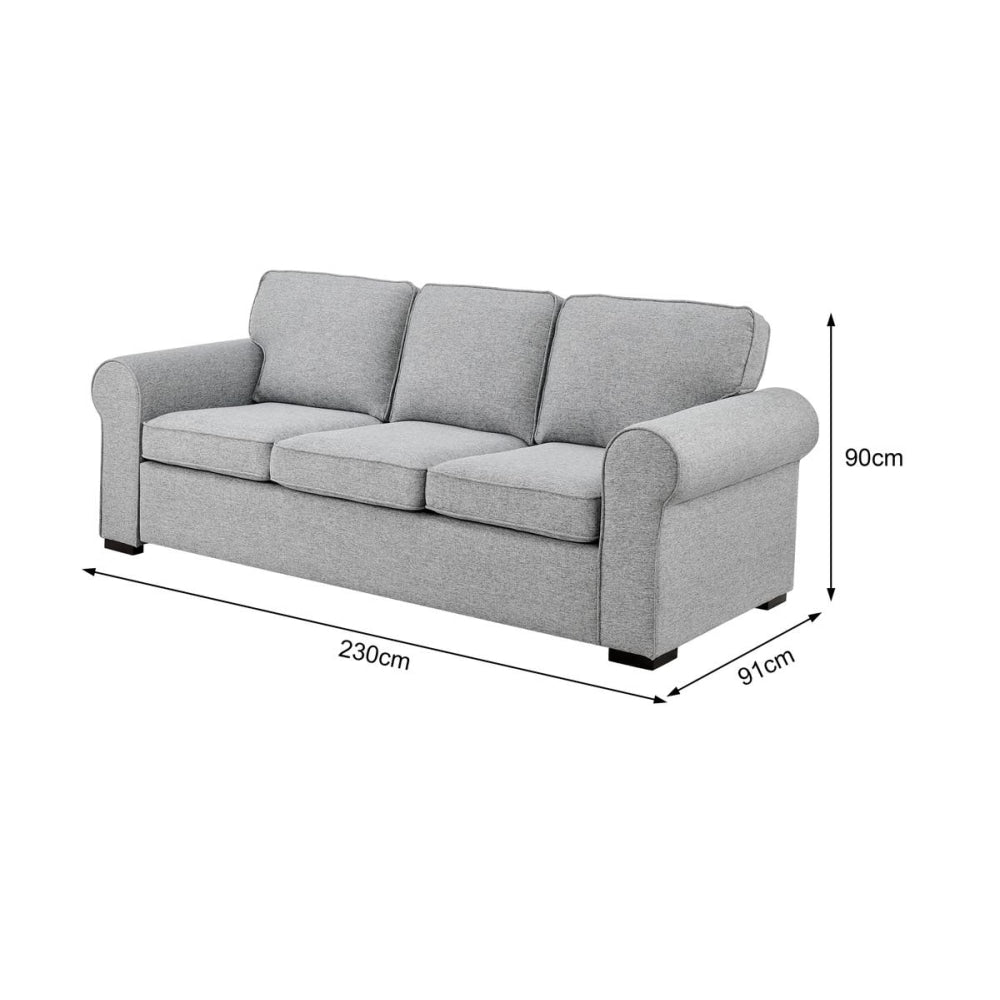 Momentous Living - Hamptons 3-Seater Fabric Lounge Sofa - Salt & Pepper ...