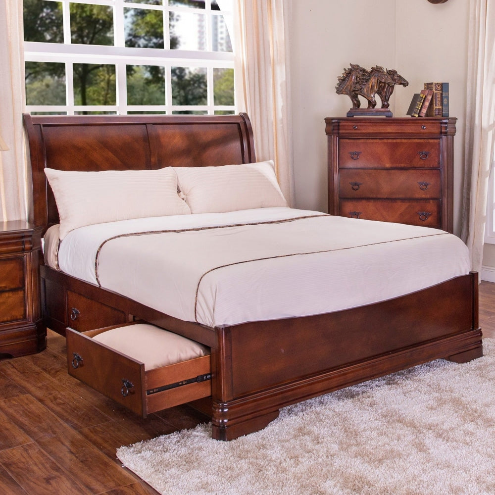 Hamshire Solid Wooden Bed Frame Queen Size W/ Storage - Burnished Cherry Fast shipping On sale