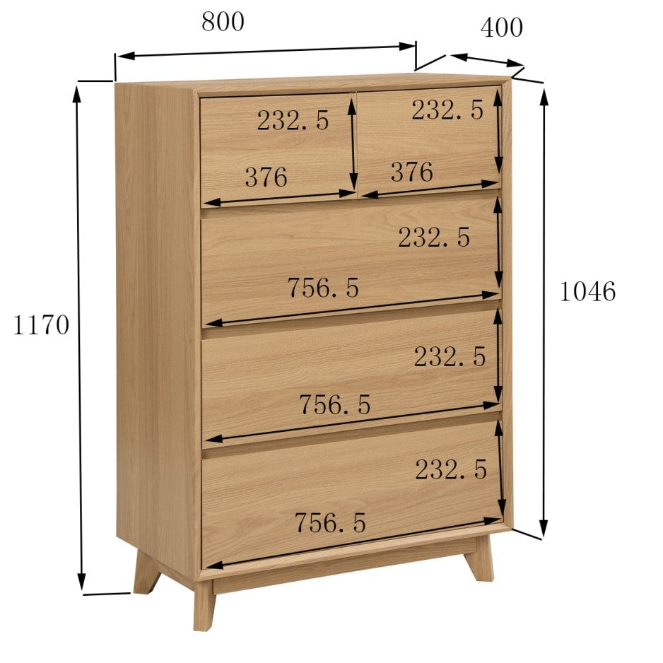 Hannah Wooden Chest Of 5-Drawers Tallboy Storage Cabinet - Oak Drawers Fast shipping On sale