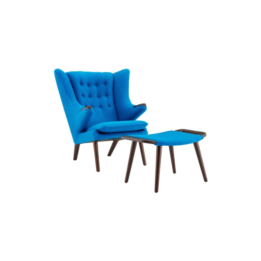 Hans Wegner Replica Fabric Papa Bear Accent Lounge Chair W/ Ottoman - Blue Fast shipping On sale