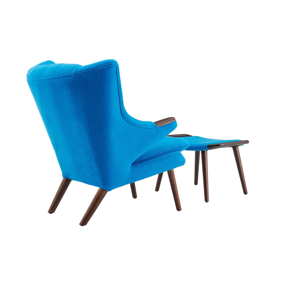 Hans Wegner Replica Fabric Papa Bear Accent Lounge Chair W/ Ottoman - Blue Fast shipping On sale