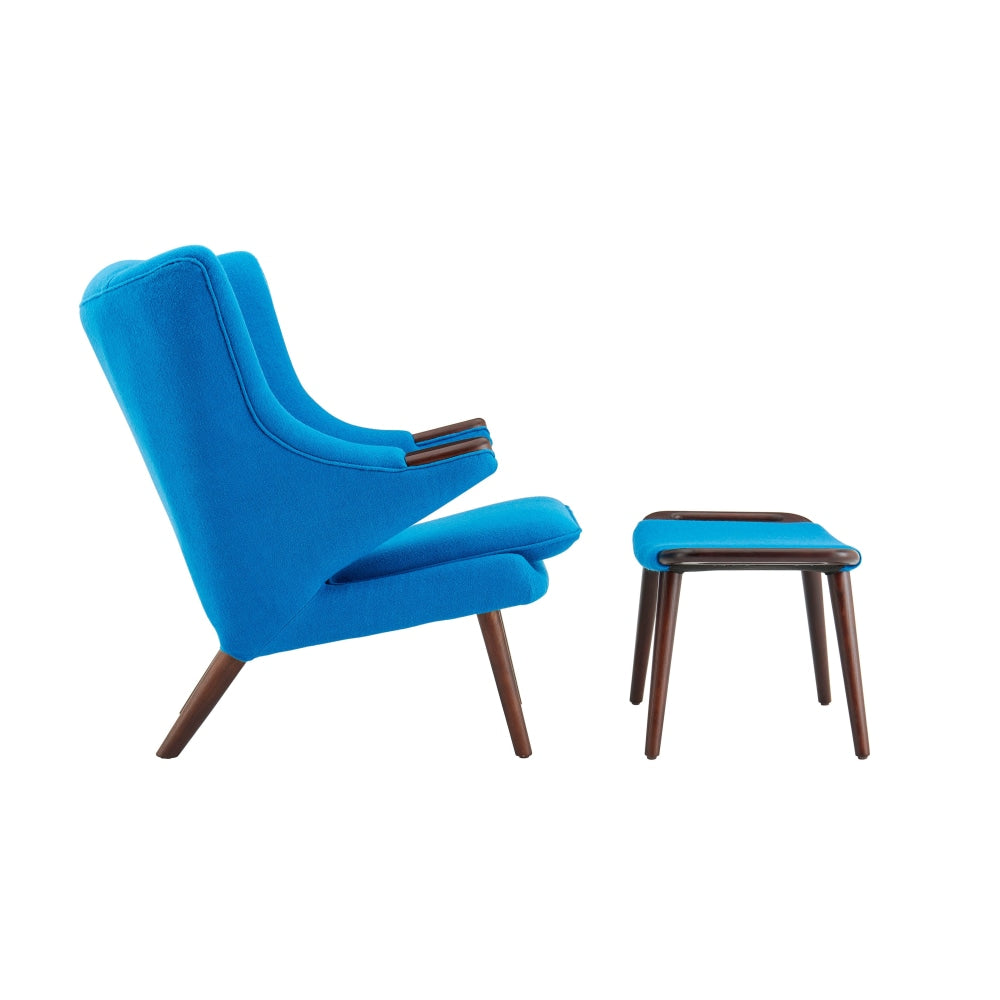 Hans Wegner Replica Fabric Papa Bear Accent Lounge Chair W/ Ottoman - Blue Fast shipping On sale