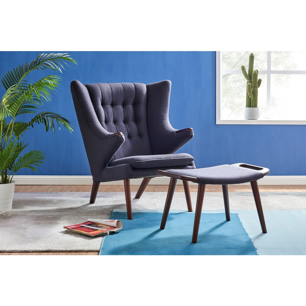 Hans Wegner Replica Fabric Papa Bear Accent Lounge Chair W/ Ottoman - Drak Grey Fast shipping On sale