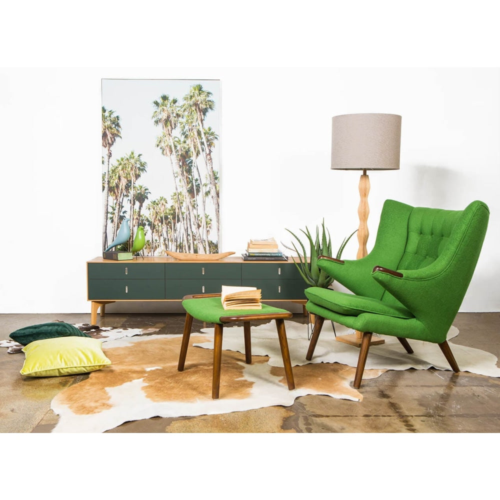 Hans Wegner Replica Fabric Papa Bear Accent Lounge Chair W/ Ottoman - Green Fast shipping On sale