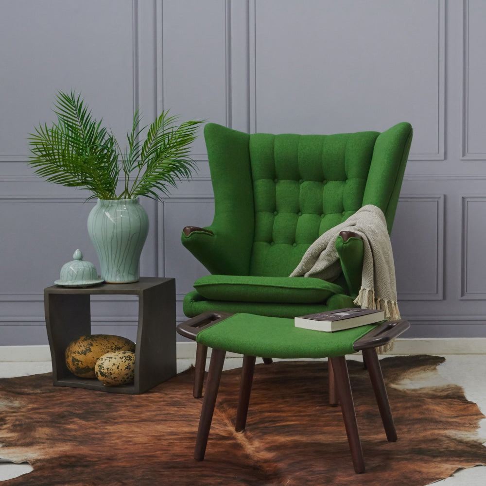 Hans Wegner Replica Fabric Papa Bear Accent Lounge Chair W/ Ottoman - Green Fast shipping On sale