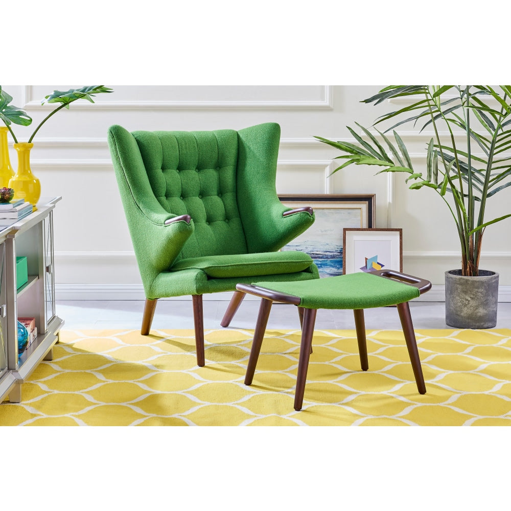 Hans Wegner Replica Fabric Papa Bear Accent Lounge Chair W/ Ottoman - Green Fast shipping On sale