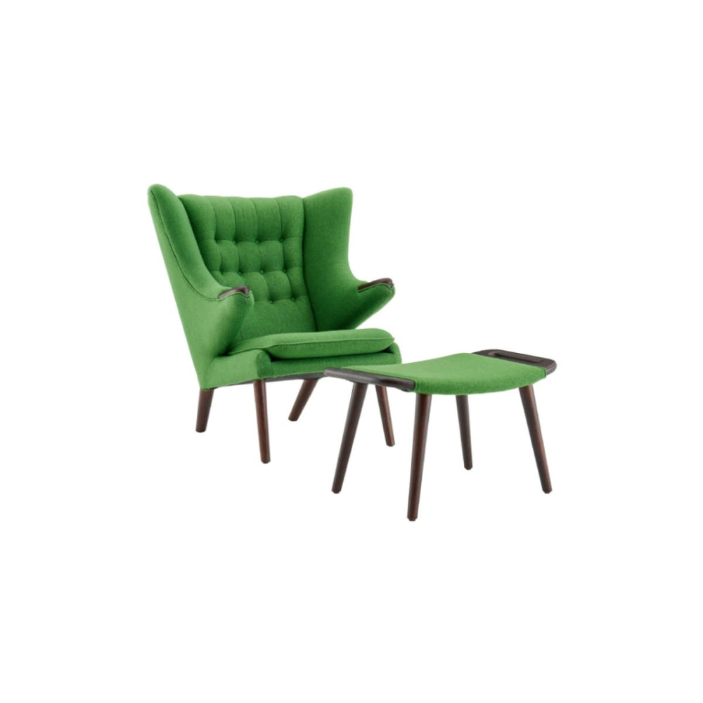 Hans Wegner Replica Fabric Papa Bear Accent Lounge Chair W/ Ottoman - Green Fast shipping On sale