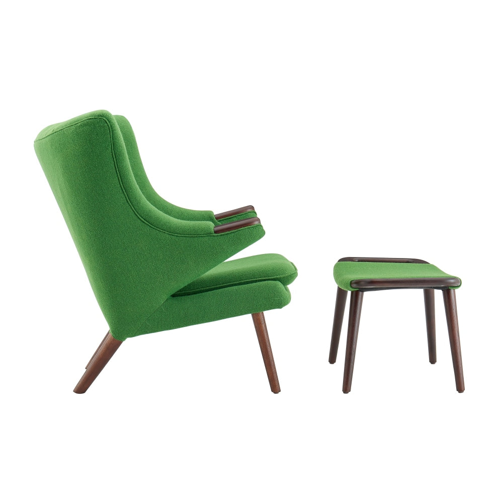 Hans Wegner Replica Fabric Papa Bear Accent Lounge Chair W/ Ottoman - Green Fast shipping On sale