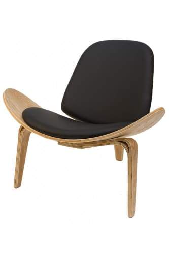 Hans Wegner Replica Lounge Shell Chair PU Leather - Natural Frame - Black Fast shipping On sale