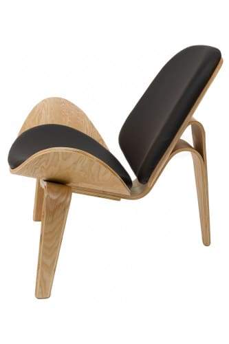 Hans Wegner Replica Lounge Shell Chair PU Leather - Natural Frame - Black Fast shipping On sale