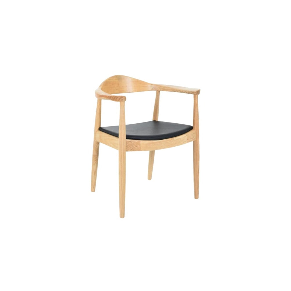 Hans Wegner Replica Round Kitchen Dining Chair Armchair - Ash/Black Leather Ash Fast shipping On sale