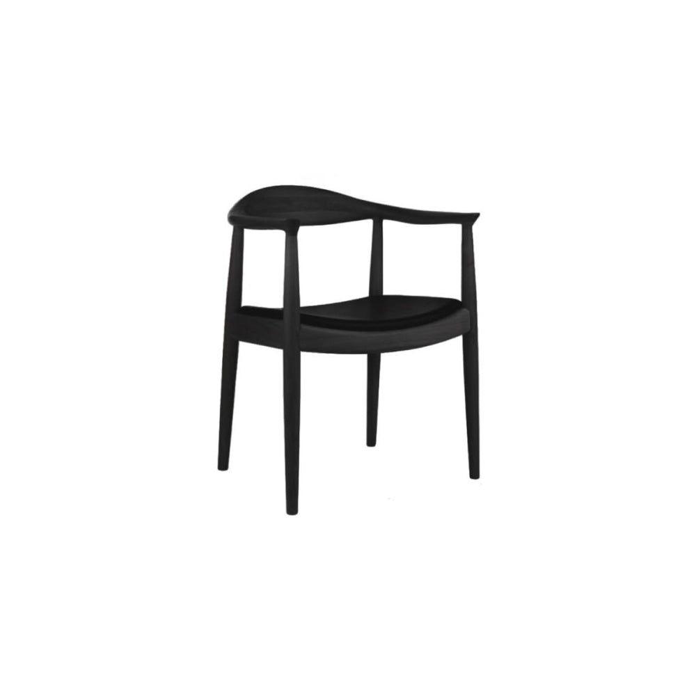 Hans Wegner Replica Round Kitchen Dining Chair Armchair - Black Leather Fast shipping On sale