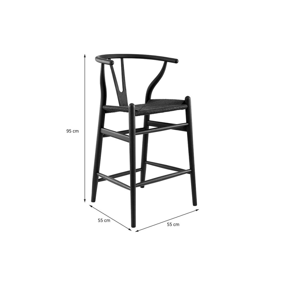 Hans Wegner Replica Wishbone Wooden Counter Kitchen Bar Stool - Oak Wood/Black Black Fast shipping On sale