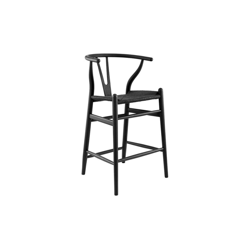 Hans Wegner Replica Wishbone Wooden Counter Kitchen Bar Stool - Oak Wood/Black Black Fast shipping On sale