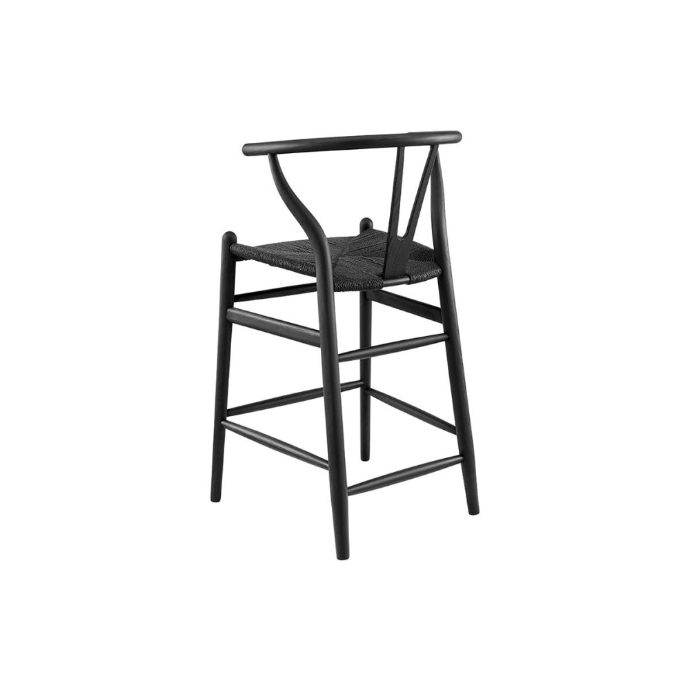 Hans Wegner Replica Wishbone Wooden Counter Kitchen Bar Stool - Oak Wood/Black Black Fast shipping On sale