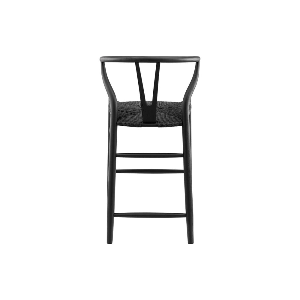 Hans Wegner Replica Wishbone Wooden Counter Kitchen Bar Stool - Oak Wood/Black Black Fast shipping On sale