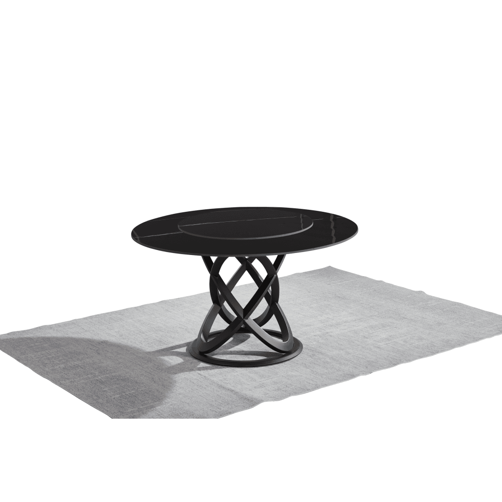 Hayes Luxurious Sintered Stone Round Dining Table 130cm W/ Lazy Susan - Black Fast shipping On sale