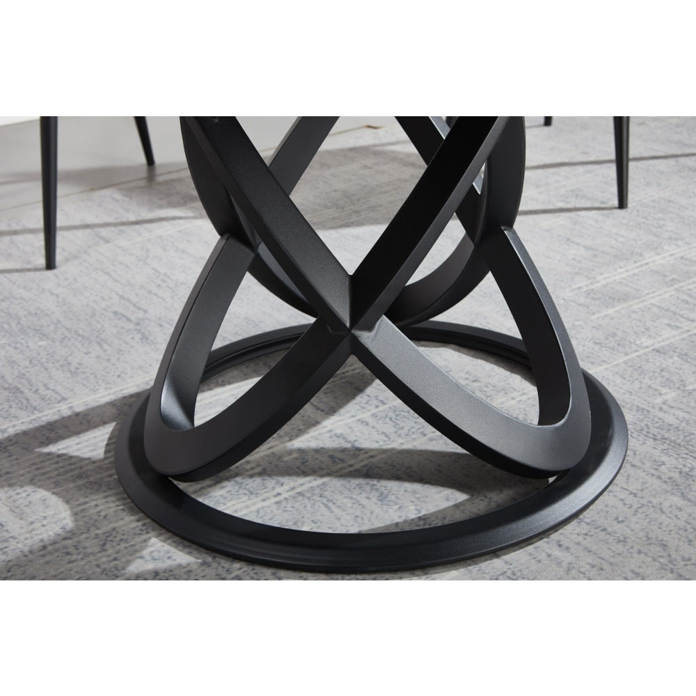 Hayes Luxurious Sintered Stone Round Dining Table 130cm W/ Lazy Susan - Black & White Fast shipping On sale