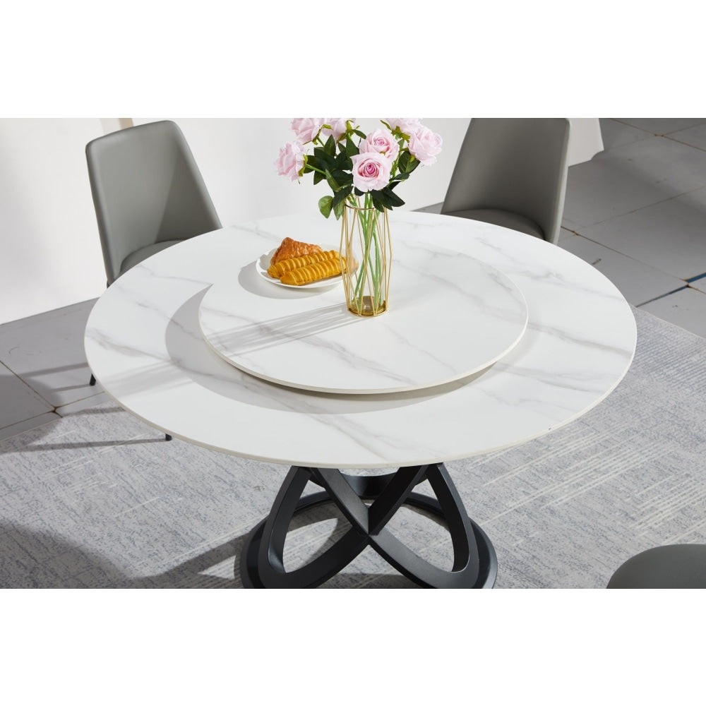 Hayes Luxurious Sintered Stone Round Dining Table 130cm W/ Lazy Susan - Black & White Fast shipping On sale