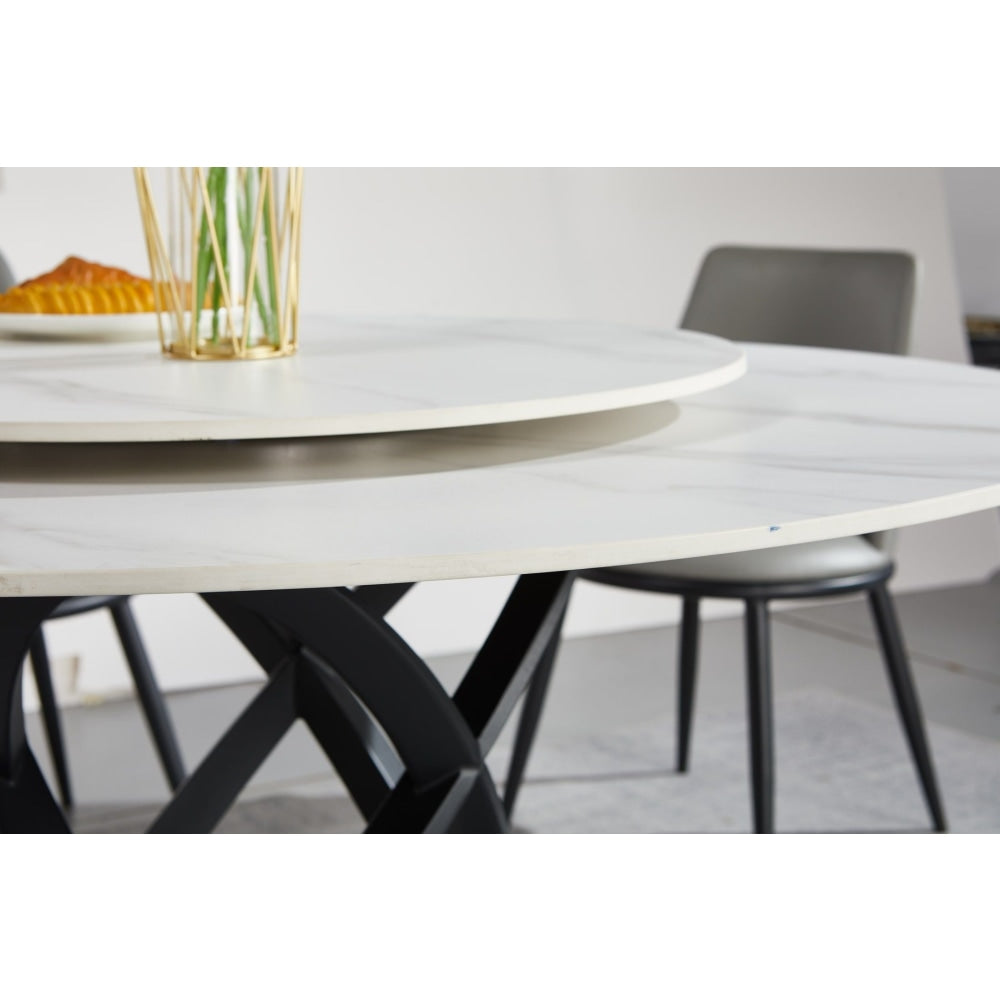 Hayes Luxurious Sintered Stone Round Dining Table 130cm W/ Lazy Susan - Black & White Fast shipping On sale