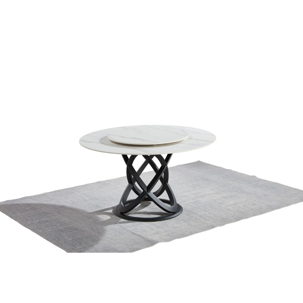 Hayes Luxurious Sintered Stone Round Dining Table 130cm W/ Lazy Susan - Black & White Fast shipping On sale