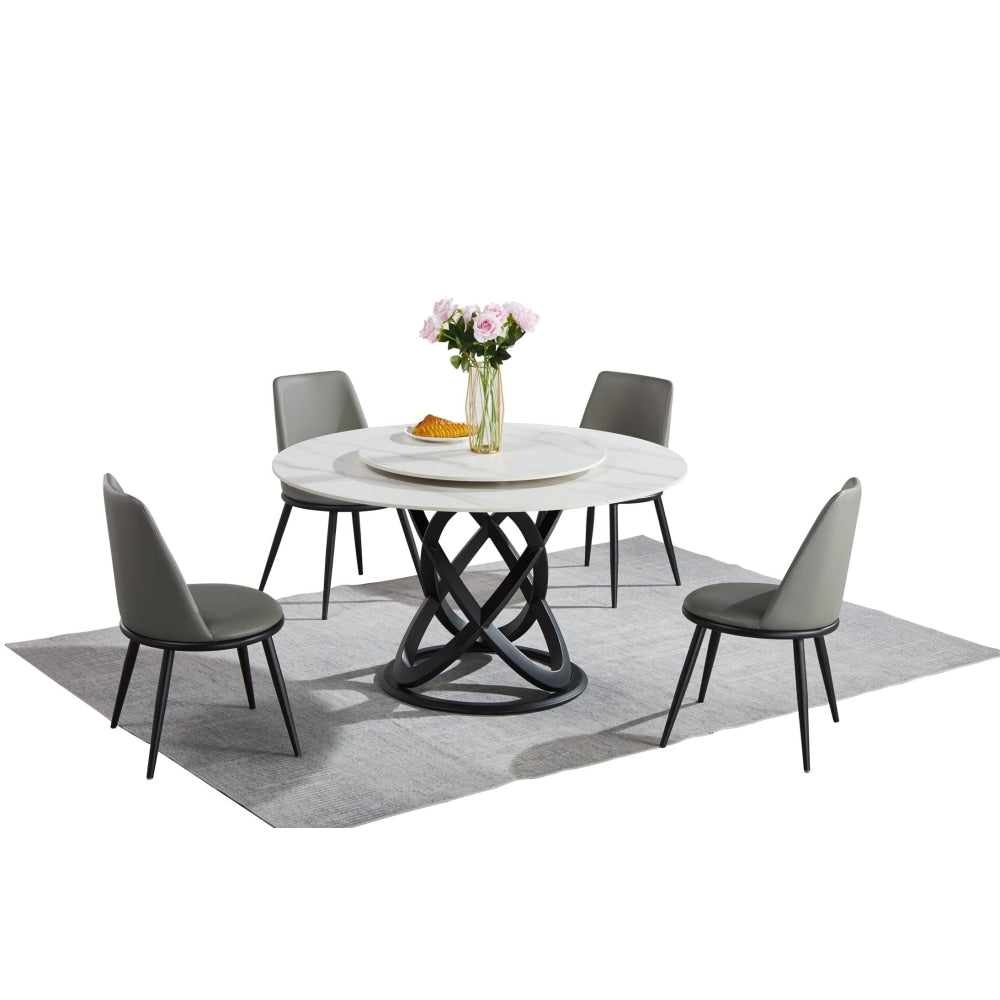 Hayes Luxurious Sintered Stone Round Dining Table 130cm W/ Lazy Susan - Black & White Fast shipping On sale