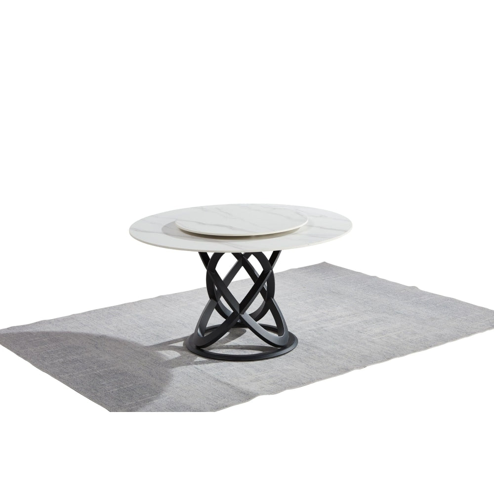 Hayes Luxurious Sintered Stone Round Dining Table 150cm W/ Lazy Susan - Black & White Fast shipping On sale