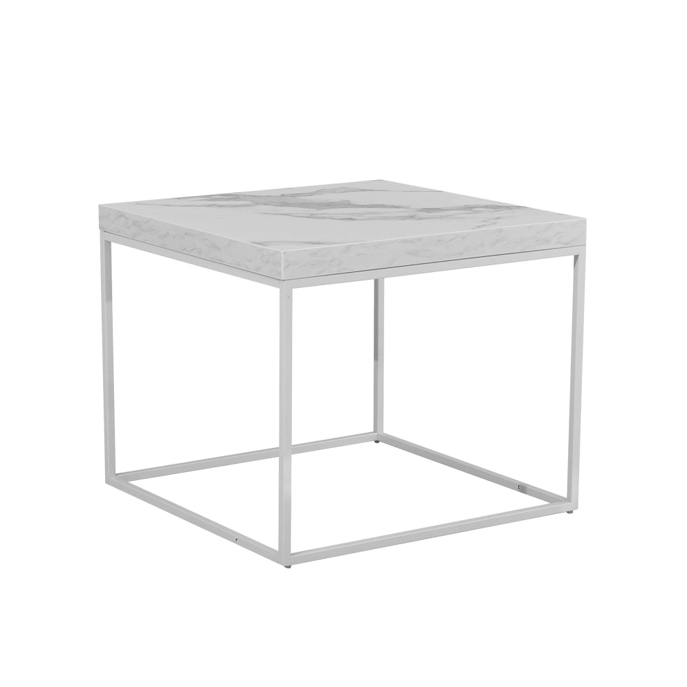Side End Lamp Table W/ Marble Effect - White Fast shipping On sale