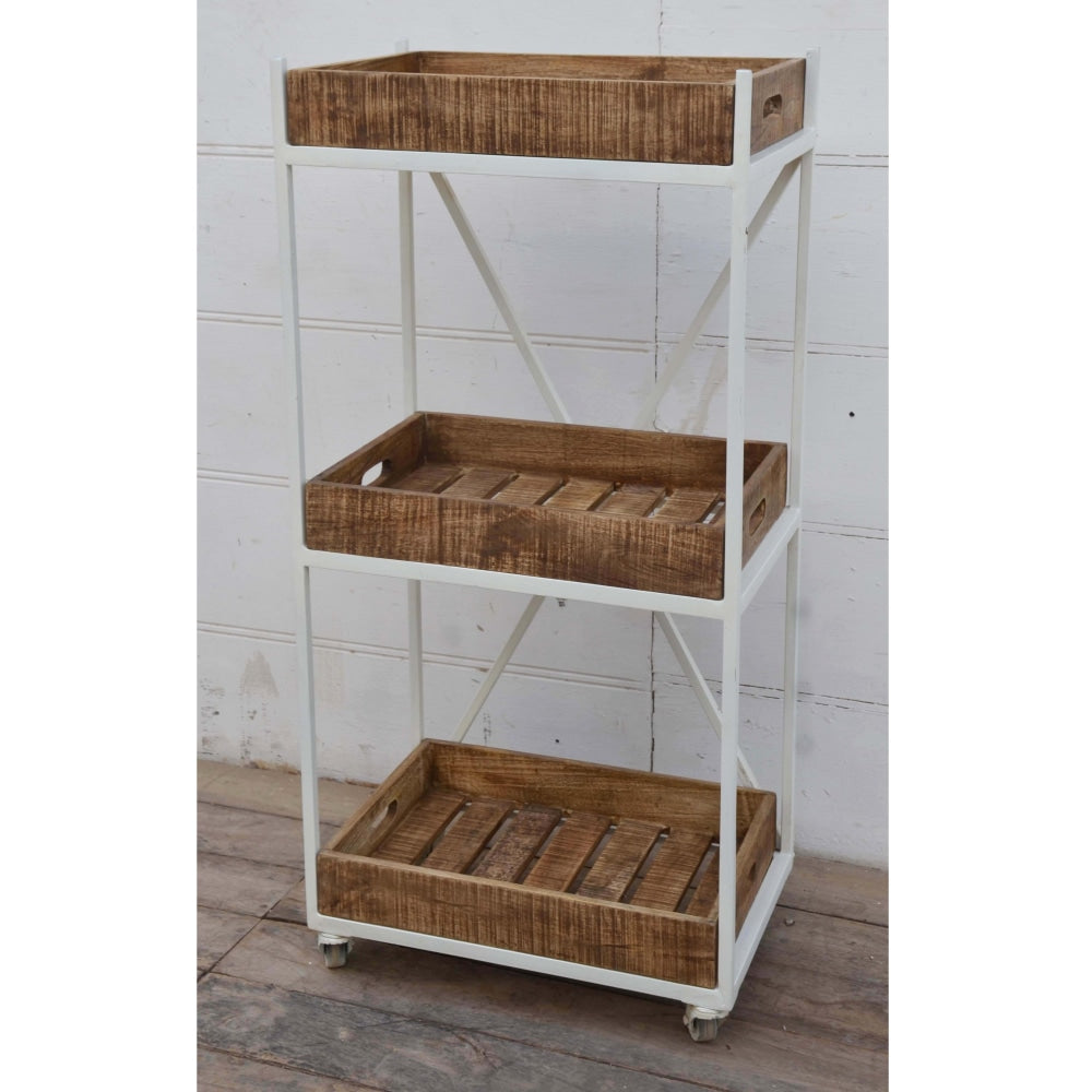 Henry Movable Rustic Industrial 3 - Tier Bookcase Display Storage Shelf On Wheels Fast shipping sale